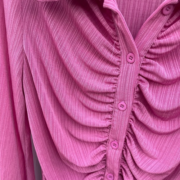 Pink Ruched Button-Up Bodicon Dress - Picture 2 of 4